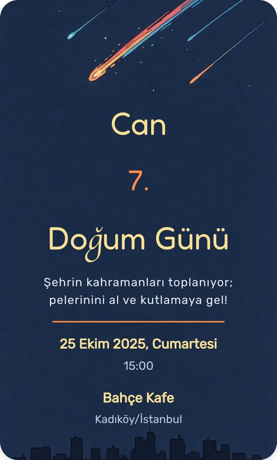 Uzay dijital doğum günü davetiyesi teması