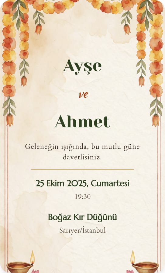 Gelenek dijital düğün davetiyesi teması