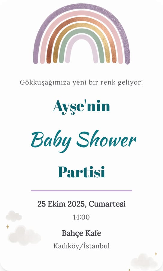 Pastel Gökkuşağı dijital baby shower davetiyesi teması