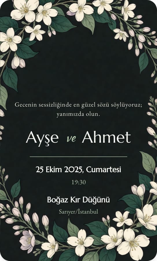 Ortanca dijital düğün davetiyesi teması